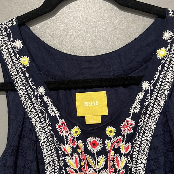 Anthropologie- (Maeve) Navy, embroidered, A-line swing dress, XS - Picture 2 of 5